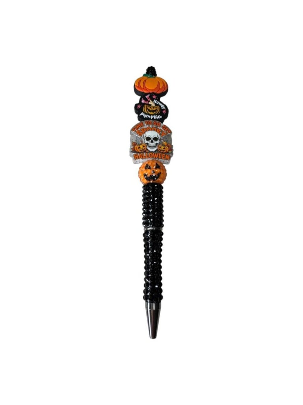 Halloween-Themed Decorative Pen With Pumpkin & Skull Accents Black Rhinestone Gr